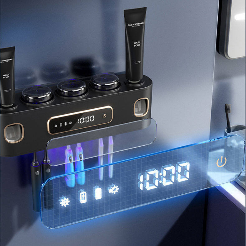 智能杀菌烘干牙刷架壁挂式风干牙刷置物架双挤牙膏器牙刷消毒器